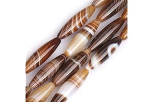 GEM-INSIDE CREATE YOUR OWN FASHION SHGbeads Natürliche braune Botswana-Onyx-Achat-Edelstein, Reis, Olive, oval, 8 x 30 mm, Halbedelsteine, lose Perlen für Schmuckherstellung, 38,1 cm