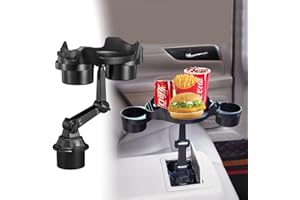 Blueshyhall Porte-gobelet de voiture avec table, 2 porte-gobelets et support pour téléphone portable, rotatif à 360°, multifonction, antidérapant, organisateur de table