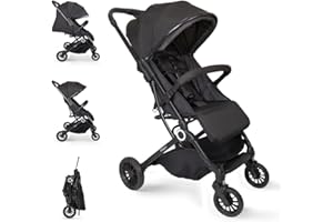 Interbaby - Silla de Paseo Voyage | Carrito Bebe desde Nacimiento hasta 48 meses o 22 kg | Botón Plegado rápido, Amortiguadores, Capota XXL Intercambiable, Reposabrazos | Cochecito bebe Negro