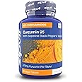 Curcumin 95 with Bioperine, Turmeric Curcumin Supplement with 95% Active Curcumin. 90 Vegan Tablets, 3 Months Supply. Vegetarian Society Approved Curcumin Supplement.