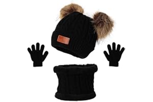 TBSCWYF Bambino Cappello Inverno Infantile Invernale del Bambino ha Lavorato a Maglia Il Cappello con la Sciarpa Guanti 3 Pezzi Bebè Maschietto Ragazza Bambino Berretti e Cappellini Infantile Berretto