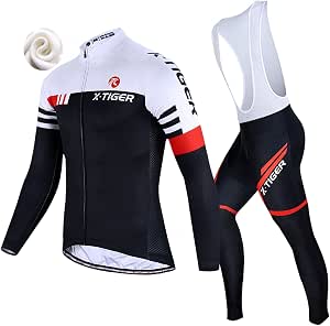 X-TIGER da Ciclismo Inverno Termico Vello Completo Giacca Maglia Maniche  Lunghe Maglietta Manica da Uomo + 5D Gel Pantaloni Lunghi con Pettorina Set  di Abbigliamento Ciclista : Amazon.it: Abbigliamento