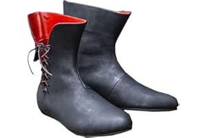 SIULAS Mittelalterliche Cosplay Stiefel - Retro Gothic Cross Strap PU Leder Kurze Stiefel - Damen Herren Halbhohe Stiefel Schnürstiefel mit Flacher Schnürung - Festival LARP Schuhe - für Cosplay,Schwarz,44