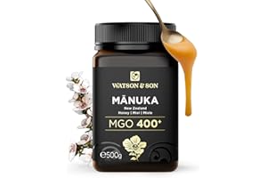 Watson & Son Miel de Manuka Pura MGO 400+ (500g) – Miel Cruda sin Filtrar de Nueva Zelanda, Natural sin Pasteurizar