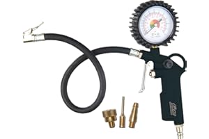 FIAC Pistolet de Gonflage Pneus pour Compresseur, Inclus Gonfleur Pneus avec Manomètre et 3 Embouts de Gonflage, Gonfleur Pneus avec Design Compact, Pression Max. 8 Bar, Noir