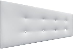 DHOME Cabecero de Polipiel o Tela AQUALINE Pro con 2 hileras de Botones Cabezal tapizado Cama Lujo (Polipiel Blanco, 135x50cm (Camas 120/135/140))