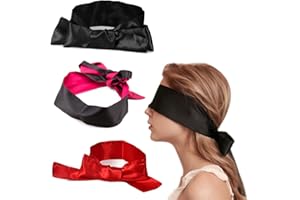 Quesuc Ensemble de 3 Masques Pour les Yeux en Satin, Ruban Sommeil Doux et Confortable, Sangles Double Face à Ombrage Élevé Améliorer le Sommeil, Peut Être Utilisé Comme Cadeau Avec des Décorations