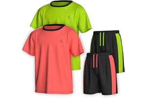 Essenclo Boys Clothing Sets Tagless Loose Athletic Performance Crew Neck T-Shirt and Short Outfits Size 3-16 (4 Piece Set)
