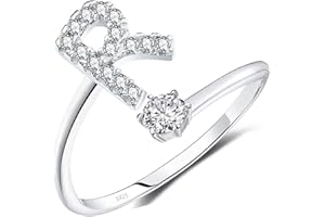 CRYSLOVE Anello da Donna Iniziale in Argento 925 Dalla A Alla Z di Anello Aperto Regolabile Lettera Captiale Argento,Regalo di Compleanno per la Festa Della Mamma
