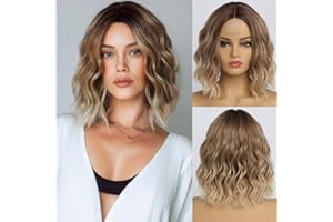 ‎SIMKAYLEE Simkaylee Perücke Damen Blond Ombre Kurze Wellig Blonde Perrücke mit Dunklem Ansatz Locken Bob für Frauen Schulterlang Mittelscheitel Perücken für Täglichen Gebrauch Short Wavy Ombre Blonde Wig (36cm)
