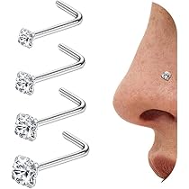 4 Anelli Naso L Forma Diamday - Acciaio Inossidabile Con CZ 1.5-3mm - Foto 10