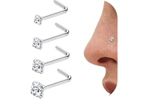 Diamday 4 Piezas 20G Piercing Nariz Anillos L Forma Acero Inoxidable Nariz Stud Anillos Hipoalergénico CZ Nariz Piercing Cuerpo Joyas para Mujeres Hombres 1.5mm 2mm 2.5mm 3mm