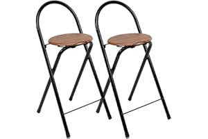 THE SECRET HOME - Pack de 1,2,4 y 6 Taburetes Plegables con Respaldo - Sillas Plegable de Metal y Madera - Alto. 80 cm x Ancho. 40 cm (2, Madera Oscura/Negro, Alto. 80 cm x Ancho. 40 cm)