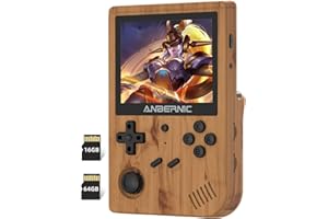 RG351V Consoles de Jeux Portables , Console de Jeux Retro Open Source System , 3.5 Pouces IPS écran Built-in 64G TF Card 2500 Jeux Support PSP / PS1 / N64 / NDS (Wooden)