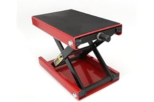 SUNNYNEST Motorcycle Lift 1100lb Motorcycle Scissor Lift Jack with Wide Deck & Safety Pin 4-13inch Center Hoist Crank Stand Steel Scissor Jack for Street Bikes Cruiser Bikes Touring Motorcycles (Red)