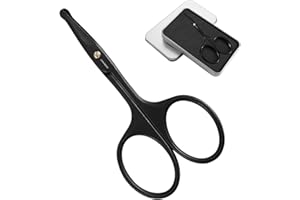 JARVISTAR Nasenhaarschere, Nasenhaar Schere Ohrenhaarschere Bartschere Gebogen Edelstahl Abgerundeter Spitze, Nasenschere Prämie Maniküre Augenbrauen Gesichtsschere Männer, Nagelschere, 9.5cm Schwarz