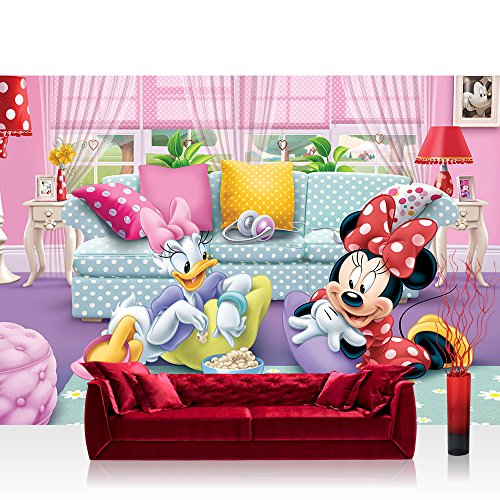 Fototapete 254x184 cm PREMIUM Wand Foto Tapete Wand Bild Papiertapete - Mädchen Tapete Disney Micky Maus Disney Minnie & Me Kindertapete Daisy pink - no. 2599