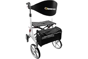 bescomedical Déambulateur ultra-léger SPRING – Déambulateur pliant à hauteur réglable – Rollator en aluminium avec suspensions & assise confortable, filet de transport inclus – Modèle S Blanc Polaire