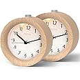 Alarm Clock Analogue Without Ticking, Pack of 2, aboveClock Wooden Alarm Clock with Snooze, Bedside Table Clock with Night Light, Not Included, Natural Wood in Light Brown
