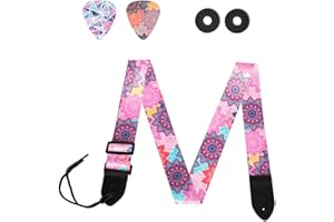 Hennaja Guitar Strap, Guitar Strap with Leather End Length Adjustable 2 Pick Holders & 2 Matching Picks For Electric Guitar, Acoustic Guitar and Bass - Unique Gift For Guitarist