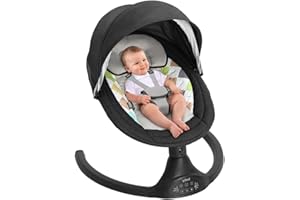 Bioby Balancelle Bebe Electrique | Transat Bebe Sécurisé avec Harnais 5 Points & 5 Modes de Balancement, pour Bébé 2-9 kg, Pliable, avec Bluetooth et Télécommande, Noir