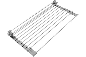 GOOPOOL Scolapiatti da Lavello Appoggio Scolapiatti Rastrelliera Pieghevole e Rimovibile di Asciugatura del Rotolo Dell'acciaio Inossidabile Cestello in rete drenante 43CM*30CM Grigio