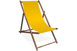 MultiBrands Liegestuhl, Holz, Gelb ohne Armlehne mit dunkelbrauner Lasur, klappbar