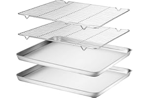 Terlulu Backblech mit Abkühlgitter, Edelstahl Groß Rechteckige Ofenblech Kuchenblech und Kuchengitter Set, 40.5 x 30.5 x 2.5cm, zum Backen/Braten/Servieren, Spülmaschinenfest