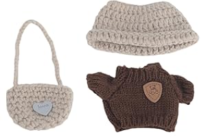 BelleVive 3-piece Clothing Set for Blind Box Dolls, Crochet Outfit for Blind Box Doll, Includes Hat, Shirt and Backpack, Charming Doll Outfit (doll not included)