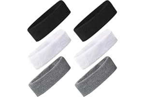 Huture 6 sztuk opasek sportowych na czoło, antypoślizgowa, absorbuje pot i idealnie nadaje się do fitnessu, jazdy na rowerze, treningu sportowego, koszykówki, joggingu, jogi, biegania, czarny/biały/szary