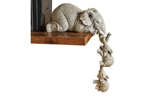 LSDZHK Elephant Shelf Sitter, Mother Elephant Hanging 2 Baby Elephants on the Edge Sitter Figurines Resin Collectable Figurines for Home Decor Gift, Grayish Brown (Resin-Elephant)