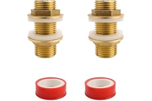 0XBIT Tank Feed-Through 1/2 Inch, Pack of 2 Brass Hose Ducts, Rain Barrel Feed-Through 1/2 Inch, Bulkhead Fitting with Seal and Raw Band, for Water Tanks and Water Towers