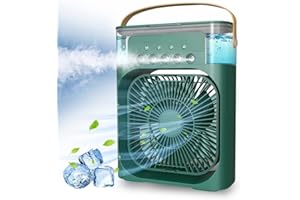HOLDONELIGHT Ventilatore portatile 4 in 1, mini ventola di raffreddamento personale con nebulizzatore d'acqua, 3 velocità, evaporatore d'aria, piccolo umidificatore ad aria, ventilatore da scrivania per casa,