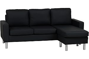 Totò Piccinni Divano Angolare APOLLO 3 Posti in similpelle imbottito con bracciolI (Ecopelle Nero)