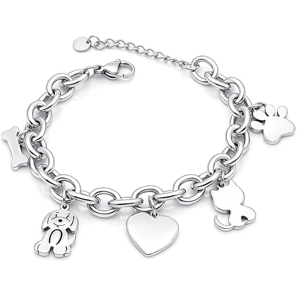 Zoe61 Bracciale In Acciaio Con Ciondolo Cane - Regolabile 17+4 Cm - Ipoallergenico - Per Amanti Degli Animali