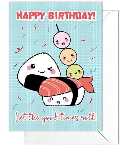 Funny Sushi Birthday Card - Hilarious Sushi Roll Greeting Card Blank Inside