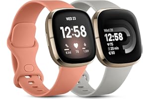 CeMiKa 2 Pack Bracelet Compatible avec Fitbit Versa 4/Versa 3 Bracelet/Fitbit Sense/Sense 2 Bracelet, Bracelet Sport de Remplacement Souple Compatible avec Fitbit Versa 4/Versa 3/Sense, Petit Grand