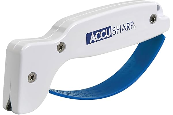 ACCUSHARP Aiguiseur de Couteaux à poignée Ergonomique Confortable, Compact et Facile à Utiliser, restaure et aiguise Les Couteaux Droits et dentelés, Blanc