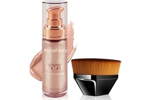 MUIEFE Face & Body Shimmer Oil, Glow Liquid Highlighter Spray, Waterproof Non-Sticky Luminizer, Moisturizing Body Glitter Oil, Lightweight Shimmering Skin Highlighter with Makeup Brush (Champagne Gold)