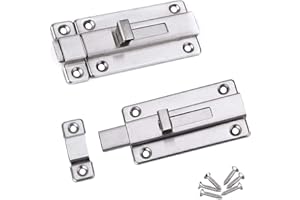 WILSONZIN Lot de 2 Targettes 3.0 Pouces Verrou de Porte à Boulon Coulissant avec 12 vis Verrou de Porte en Acier Inoxydable pour tous les types de portes intérieures