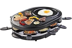 MaxxHome Appareil à raclette 8 personnes - Ensemble de Gourmet - Grill de table - Set gastronomique - Noir