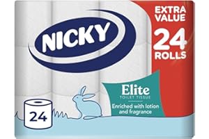 Nicky Elite Scented Toilet Tissue - 24 Rolls of White Toilet Paper, 168 Sheets per Roll, 3-ply, Talc Scent, Softness to The Skin, Enriched with Lotion, 100% FSC Certified Paper, Extra Value Pack