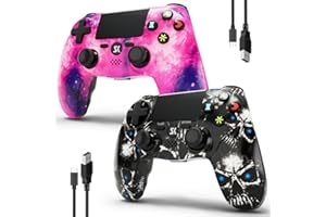 MUZELI Mando para PS4 Inalámbrico Controlador de 2 Paquetes Multiplataforma compatible con PS4/Pro/Slim/PC/iOS/Android/MacOS con Doble Vibración/Conector de Audio de 3,5 mm/Panel Táctil Sensible(Rosa&Cráneo)