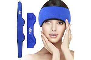 ‎HILPH Hilph Migräne Maske Kühlpad Kühlkissen für Kopf, Migränekompresse Kühlpad Linderung bei Kopfschmerzen, Migräne Stirnband Migräneband für Spannungskopfschmerzen, Sinusschmerzen -Blau