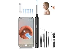PARPAT Otoscopio, Pulizia Orecchie con Telecamera HD 1080P, IP67 Impermeabile Pulisci Orecchie con 6 Luci LED e Grandangolo a 360°, Otoscopio Kit per Android, iPhone e iPad