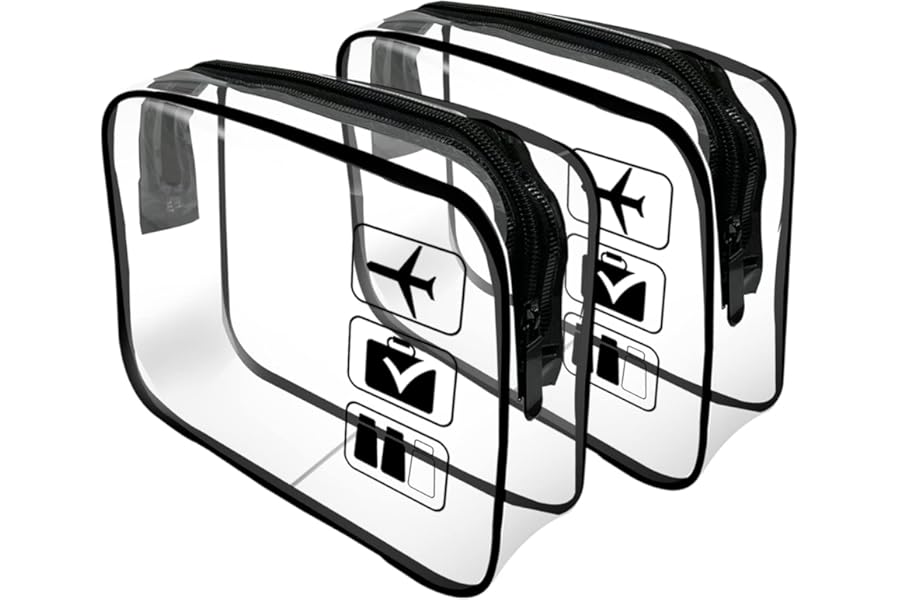 Clear Travel Toiletries Bag, 2 Pcs TSA Approved Toiletry Bag with Zippers Travel Accessories Portable Waterproof Cosmetic Clear Makeup Bag for Women and Men (Black)