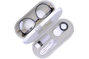 Muf 2 in 1 Contact Lens Case and Glasses Case,Double Sided Dual Use Design,Leak Proof & Portable,Tweezer and Contact Lens Solution Bottle Included for Travel Kit(Black & White Marble)
