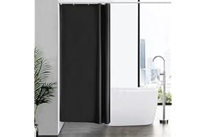 Furlinic Cortina Ducha Tela Antimoho,Poliéster Cortinas de Baño Decorativas Impermeable & Lavable,Negro Duchas de Baño Cortinas Esquina con 6 Aros Cortina Ducha 100x200cm.