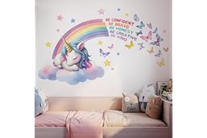 DEFGNOP Adesivi Murali Arcobaleni Grandi Sticker da Muro Arcobaleno e Unicorno Fiori Adesivi da Parete per Camerette Bambini Ragazza Asilo Nido, Adesivi Cameretta Bimba