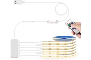 LRGBST 5V USB LED COB Bande,6 rouleaux 1M COB Blanc chaud LED bande de lumière avec télécommande Dimmer pour les étagères de cabinet vitrines étagères cuisines éclairage